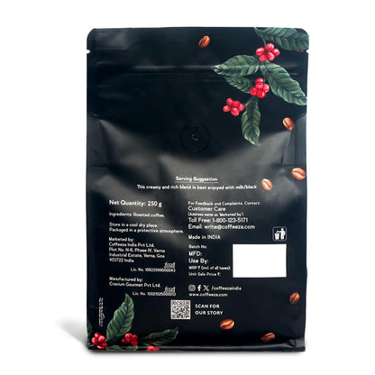 COFFEEZA Ground Coffee - Medium Grind - Cremoso - 250G - Dark Roast 100% Arabica Ground Coffee Powder Packet