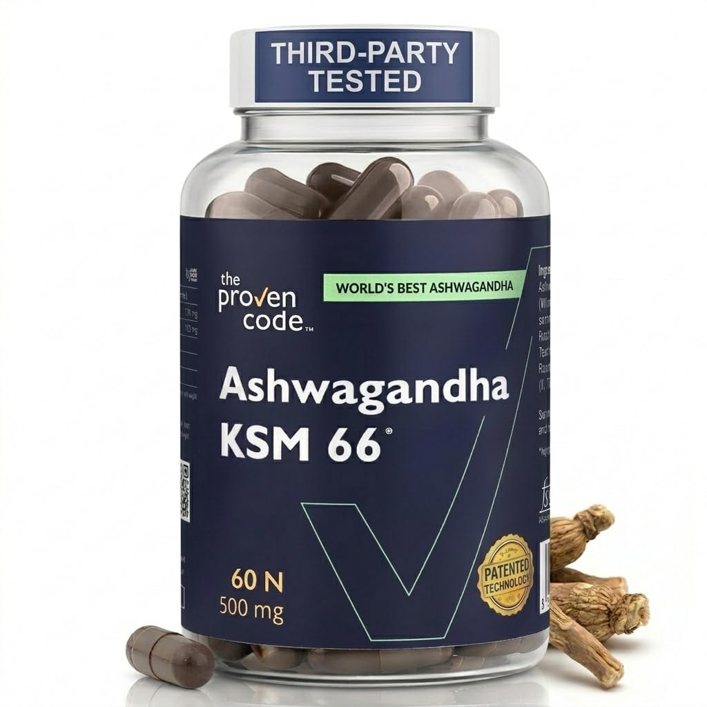 The Proven Code Ashwagandha KSM-66® 500mg | Lab Tested | 50+ Clinical Trials | 5% Withanolides | 100% Root Extract | Stress, Sleep, Energy & Immunity Support | 60 Capsules