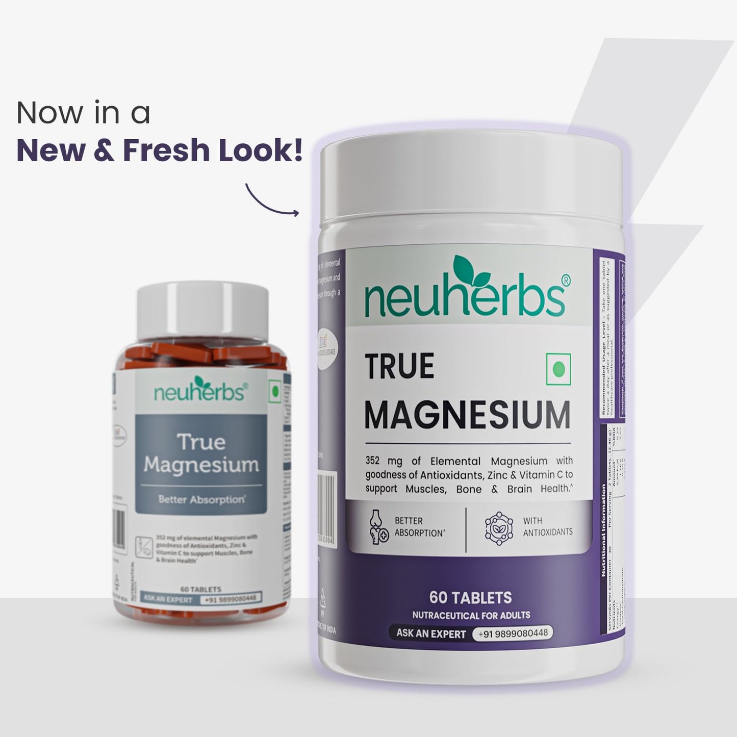 Neuherbs Magnesium Bisglycinate Tablets 1600mg | Chelated High Absorption Form True Magnesium with Zinc & Vitamin C | Supports Sleep, Muscle Recovery & Joint Health | 60 Tablets