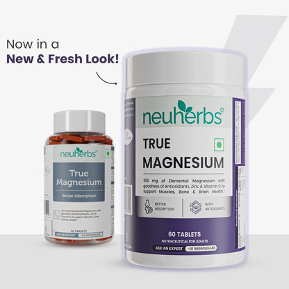 Neuherbs Magnesium Bisglycinate Tablets 1600mg | Chelated High Absorption Form True Magnesium with Zinc & Vitamin C | Supports Sleep, Muscle Recovery & Joint Health | 60 Tablets