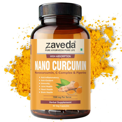 ZAVEDA Nano Curcumin Plus 1500mg | Pure Nano Curcumin with Biopiperine | Advance