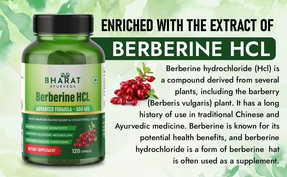 BHARAT AYURVEDA Berberine HCL 600mg 120 Capsules | Maintain Blood Sugar- image 2
