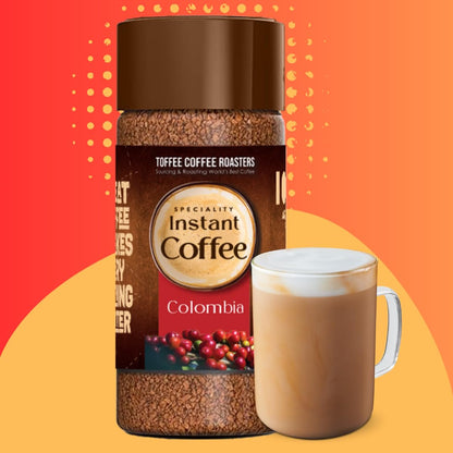 Toffee Coffee Roasters | Colombia Speciality Instant Coffee With Free Mason Jar | As Seen On Shark Tank | 100 gm | 100% Arabica | Ready in Seconds | Microground Technology | Makes 50 Cups