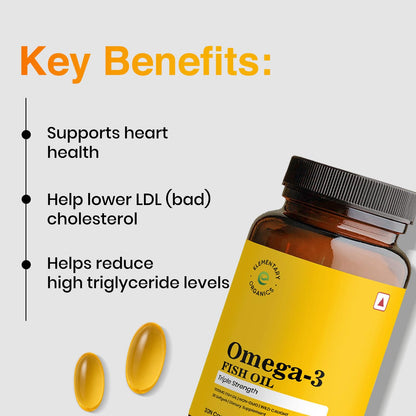Elementary Organics Omega 3 Fish Oil Capsules 1000mg for Men & Women | Fish Oil Omega 3 Supplement for Heart, Joints, Bones & Skin - 60 Softgels