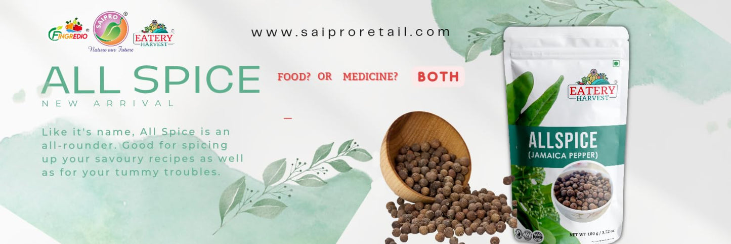 EATERY HARVEST by Saipro Whole Allspice 100 gm, Allspice has flavor of all spices like Clove, Cinnamon, Nutmeg, Mace, Black pepper, best for Caribbean cuisine| Shital Chini| Kabab Chini | Piper Cubeba Linn Cubeb Berries Jamaica Pepper For Seasoning Vegeta