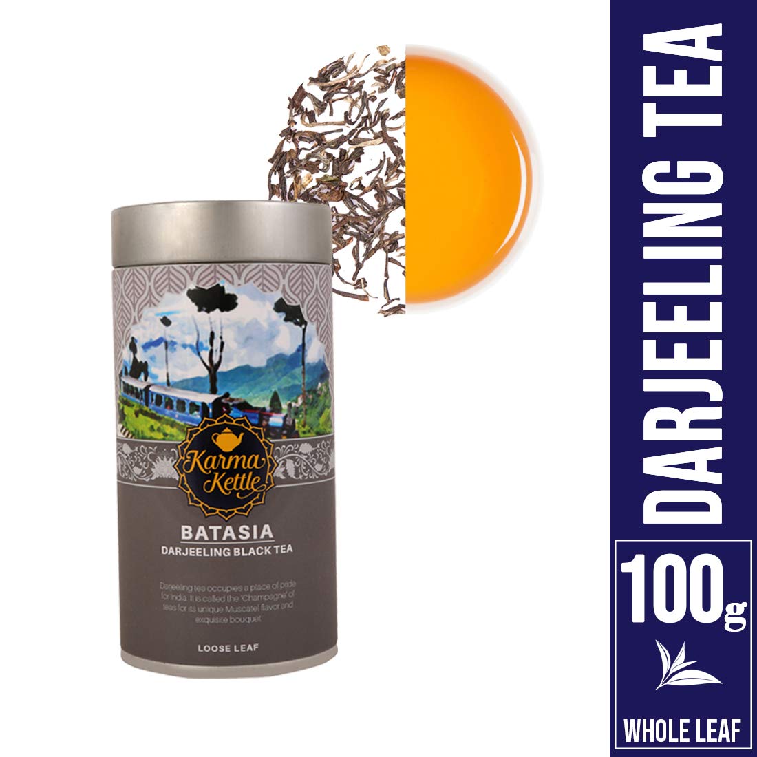 Karma Kettle Batasia- Pure and Fresh Darjeeling Black Tea, Single Estate, Autumnal Flush, Fresh Harvest, Natural Detox, Champagne of Teas, Muscatel Flavor, Loose Leaf, 100 g
