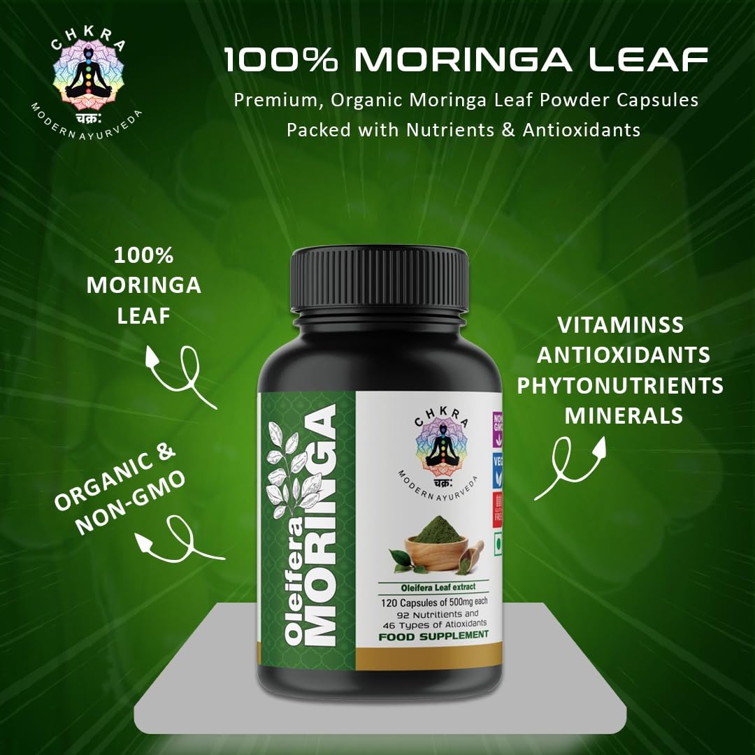 Organic Moringa Capsules | 90 Capsules | Non-GMO and Gluten Free Supplement | Complete Green Superfood | 100% Pure Leaf Powder | Energy, Metabolism and Immune Support