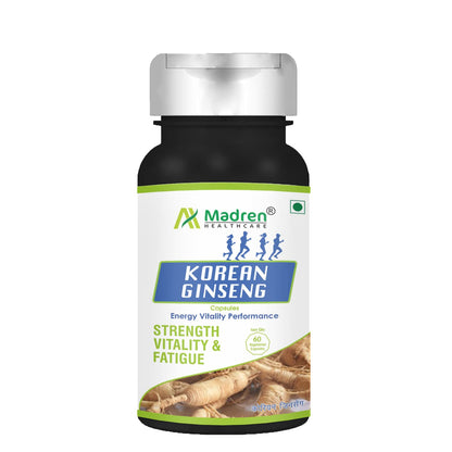 Madren Healthcare Korean Red Ginseng Capsules (60 Vegetarian Capsules, Pack of 1) Strength, Energy, Vitality, Performance & Fatigue