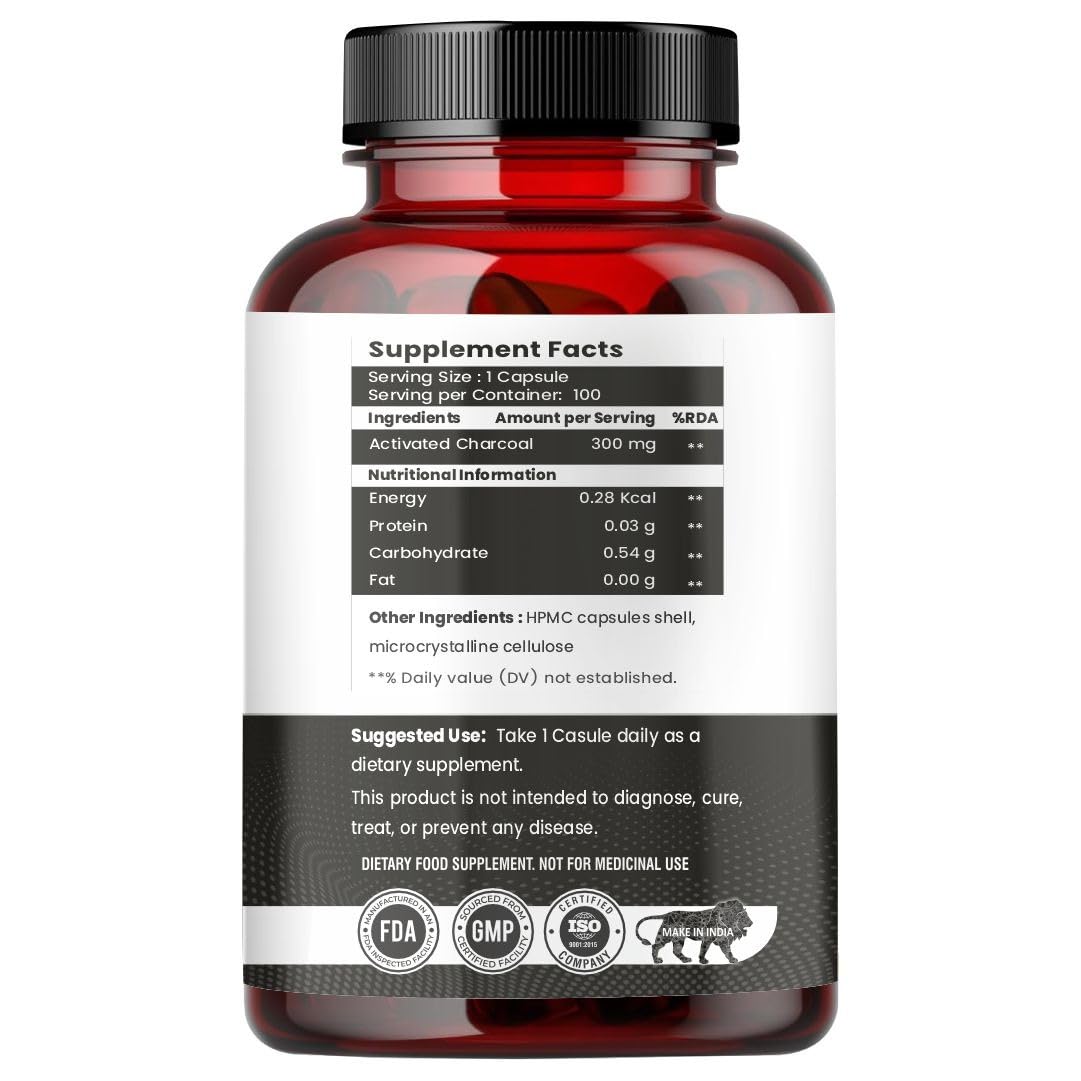 Raskam Activated Charcoal | Helps in Digestion, Bloating, Liver & Kidney Detox | 100 Veg Capsules
