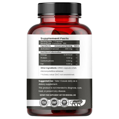 Raskam Activated Charcoal | Helps in Digestion, Bloating, Liver & Kidney Detox | 100 Veg Capsules