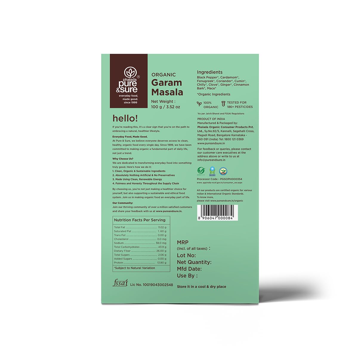 Pure & Sure Organic Garam Masala 100gm (Pack of 1) | Traditional, Authentic & Multipurpose Masala Powder | Perfect Blend of Spices with Great Taste & Aroma | No Preservative & Pesticide