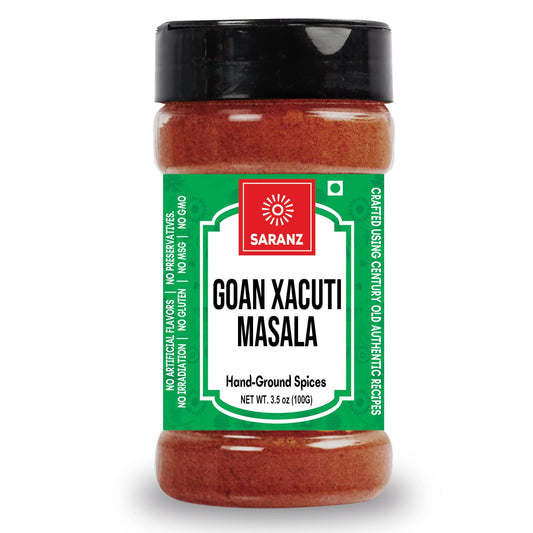 SARANZ Goan Xacuti Masala | Authentic , Traditional Goan Recipe | Used in Chicken ,Meat , Seafood ,Fish ,Vegetables ,Paste | No Preservatives | Rich & Strong Flavour (100 Grams Bottle)