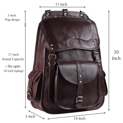 Handmade World Vintage Full Grain 21 Inch Leather Laptop LARGE Backpack Casual Bookbag Daypack Travel Rucksack (Brown)