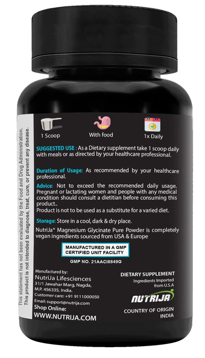 NutriJa Magnesium Glycinate Chelated Pure Powder - 50 Gram | Supports Sleep, Recovery, Nerve Function, Muscle Health (50 gram) (Pack of 1)