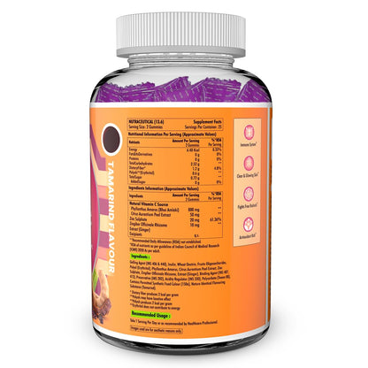 Naturyz Natural Vitamin C Gummies with Amla & Zinc | Immunity & Antioxidant Support | No Added Sugar, Plant-Based | No Ascorbic acid | Better Absorption & Bioavailability | Tasty Daily Wellness Supplement (Tamarind Flavour)- 50 gummies