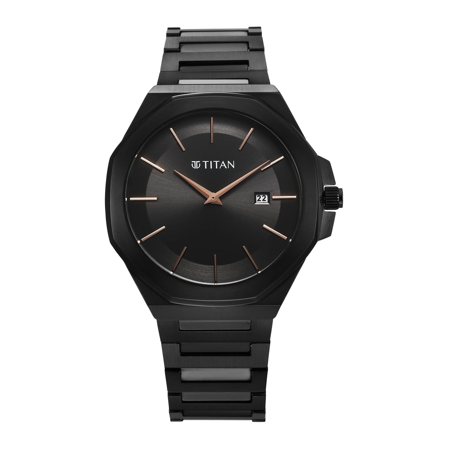 Titan Classic Slim Quartz Analog with Date Black Dial Stainless Steel Strap Watc