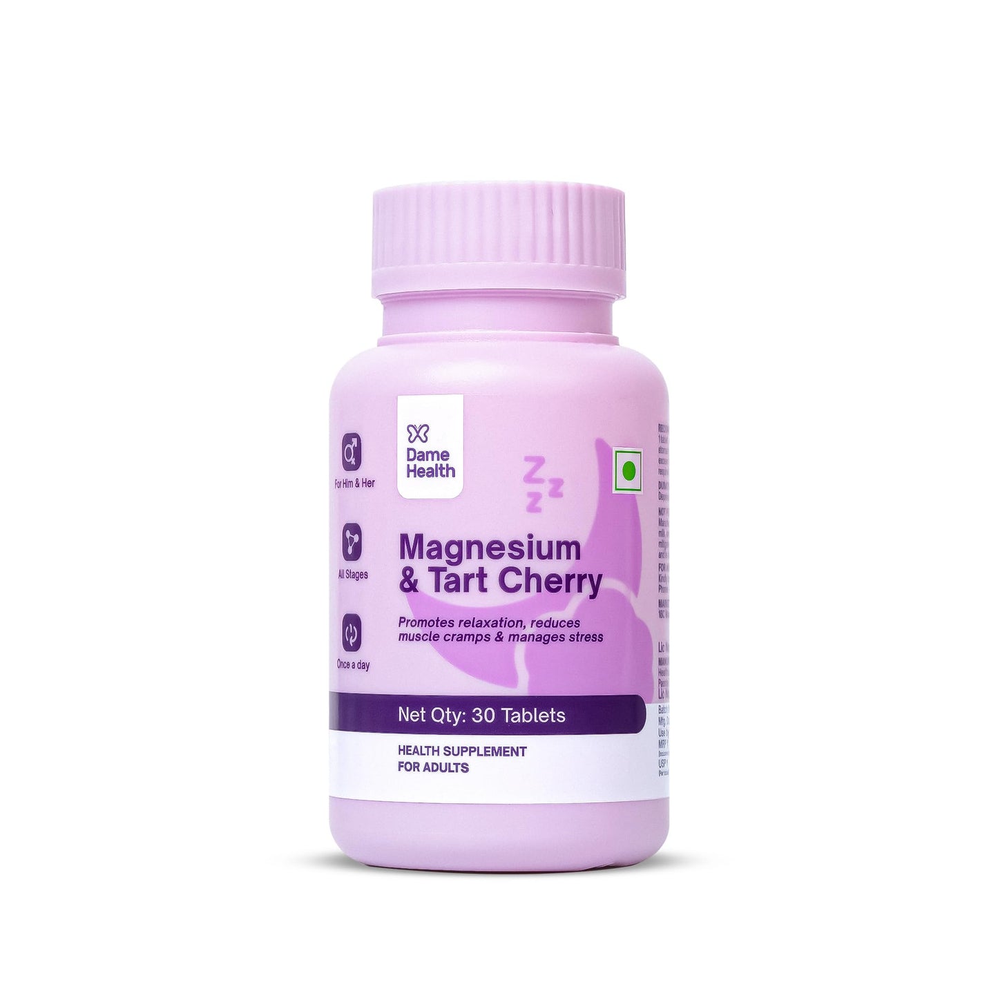 Dame Health Magnesium & Tart Cherry | Sleep & Recovery Tablets | Magnesium Glycinate 100% RDA, Tart Cherry & Zinc | Improve Sleep Quality, Reduce Muscle Cramps & Daily Stress | 30 Tablets, 30 Days
