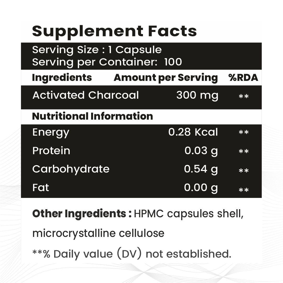 Raskam Activated Charcoal | Helps in Digestion, Bloating, Liver & Kidney Detox | 100 Veg Capsules
