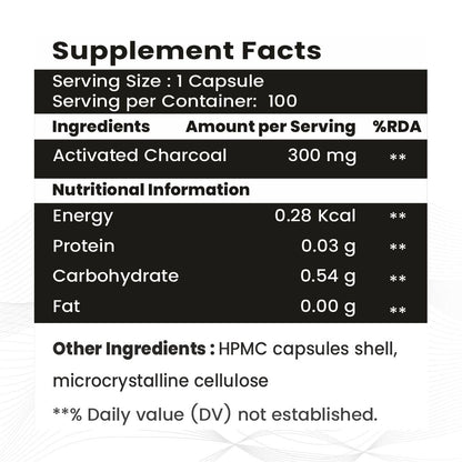 Raskam Activated Charcoal | Helps in Digestion, Bloating, Liver & Kidney Detox | 100 Veg Capsules