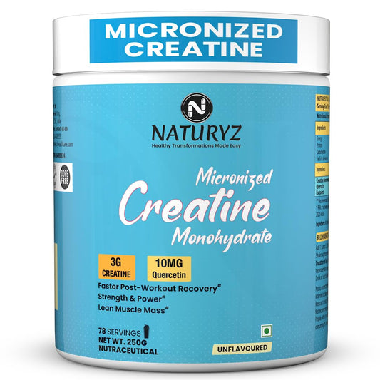 NATURYZ Pure Micronized Creatine Monohydrate | Rapid Absorption | Quercetin | Muscle Strength & Power for Intense Workout | Supports Athletic Performance | Enhances Lean Muscle Volume - 250g(Unflavoured)