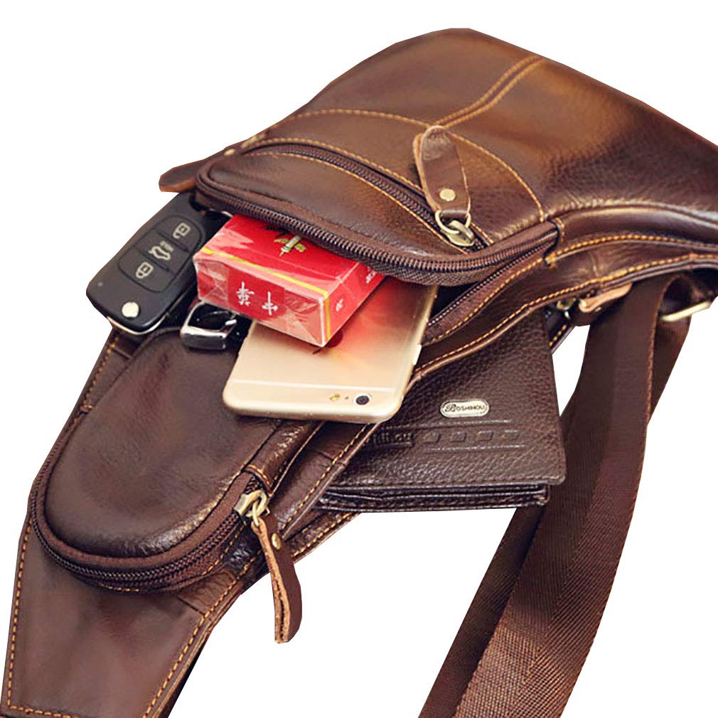 Hebetag Men's Vintage Leather Sling Bag Backpack Crossbody Shoulder Chest Day Pack Backpacks One Size Coffee