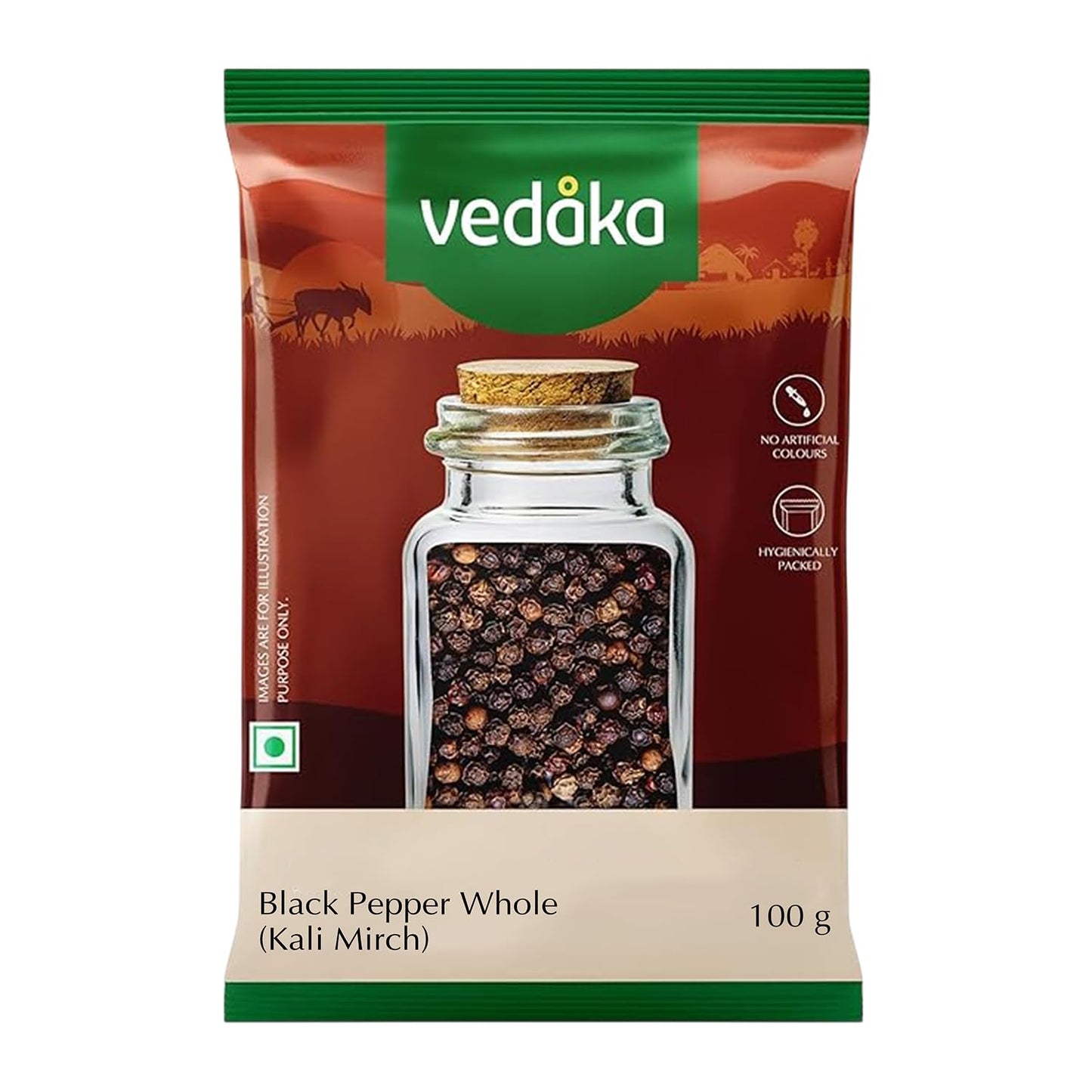Amazon Brand - Vedaka Black Peppercorn (Kali Mirch), 100g