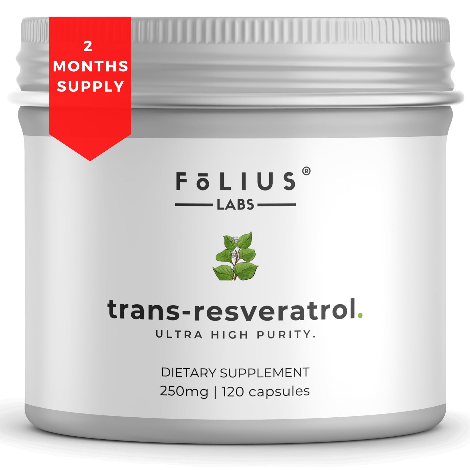 FOLIUS LABS Ultra High Purity Resveratrol Capsules 250mg - 99% Trans-Resveratrol