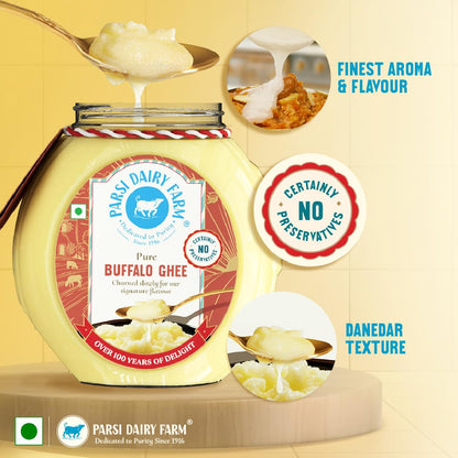 Parsi Dairy Farm Pure Buffalo Ghee | Traditional Desi Ghee | Danedar Texture | Farm Fresh & 100% Natural | No Additives | Vegetarian - 500ml