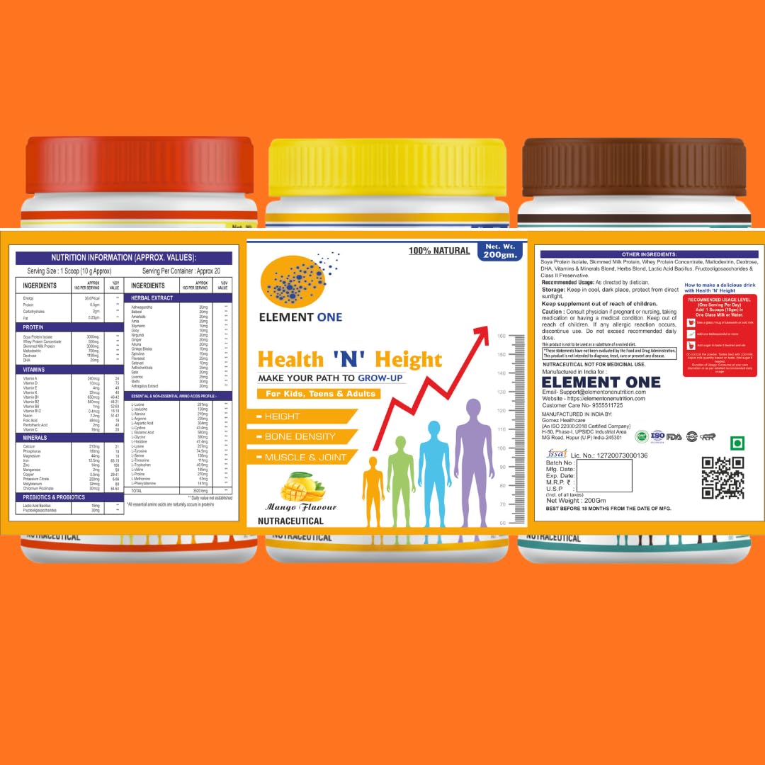 Health N Height Nutritional Powder | Balanced Nutrition with Protein, Vitamins & Minerals | For Kids & Teens | Mango Flavours |