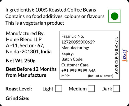 Home Blend Coffee Roasters Bag-Whole Bean-Decaf-Boothangudi Estate Decaffeinated-Pack Of 250 Grams (Dark Roast)