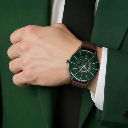 Titan Green Dial World Time with Date Leather Strap Analog Watch for Me- image 3
