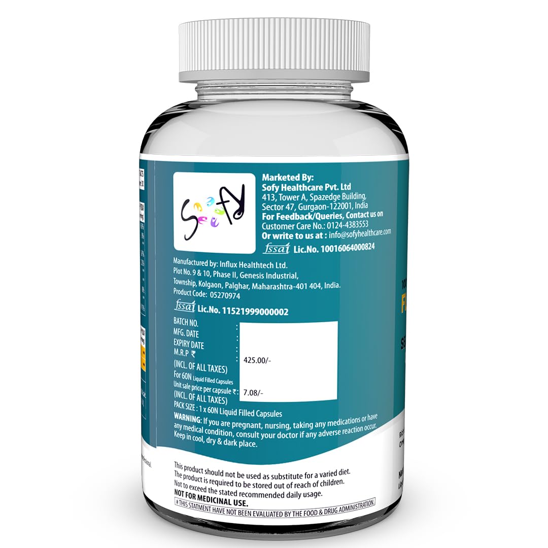 Naturyz Vegetarian Omega 3 Flaxseed + Sea buckthorn Oil Capsules 1120mg | Extra Virgin Cold Pressed Oil supplement with Omega 3, 6, 7 & 9 | Supports Healthy Heart, Skin, Brain & Gut | Plant source| Pack of 60