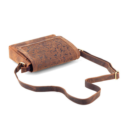 Goatter Hunter Leather Floral Sling Bag for Girls and Women,Brown