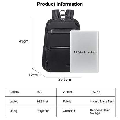 Arctic Hunter Premium Business Backpack for Men Women 20L Nylon Water-repellent Ergonomic EVA Back Pad Multiple Compartments Shockproof 15.6-inch Laptop Bag (Black)