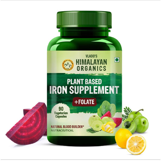Himalayan Organics Plant Based Iron Supplement With Folate | Boost Energy (90 Ca