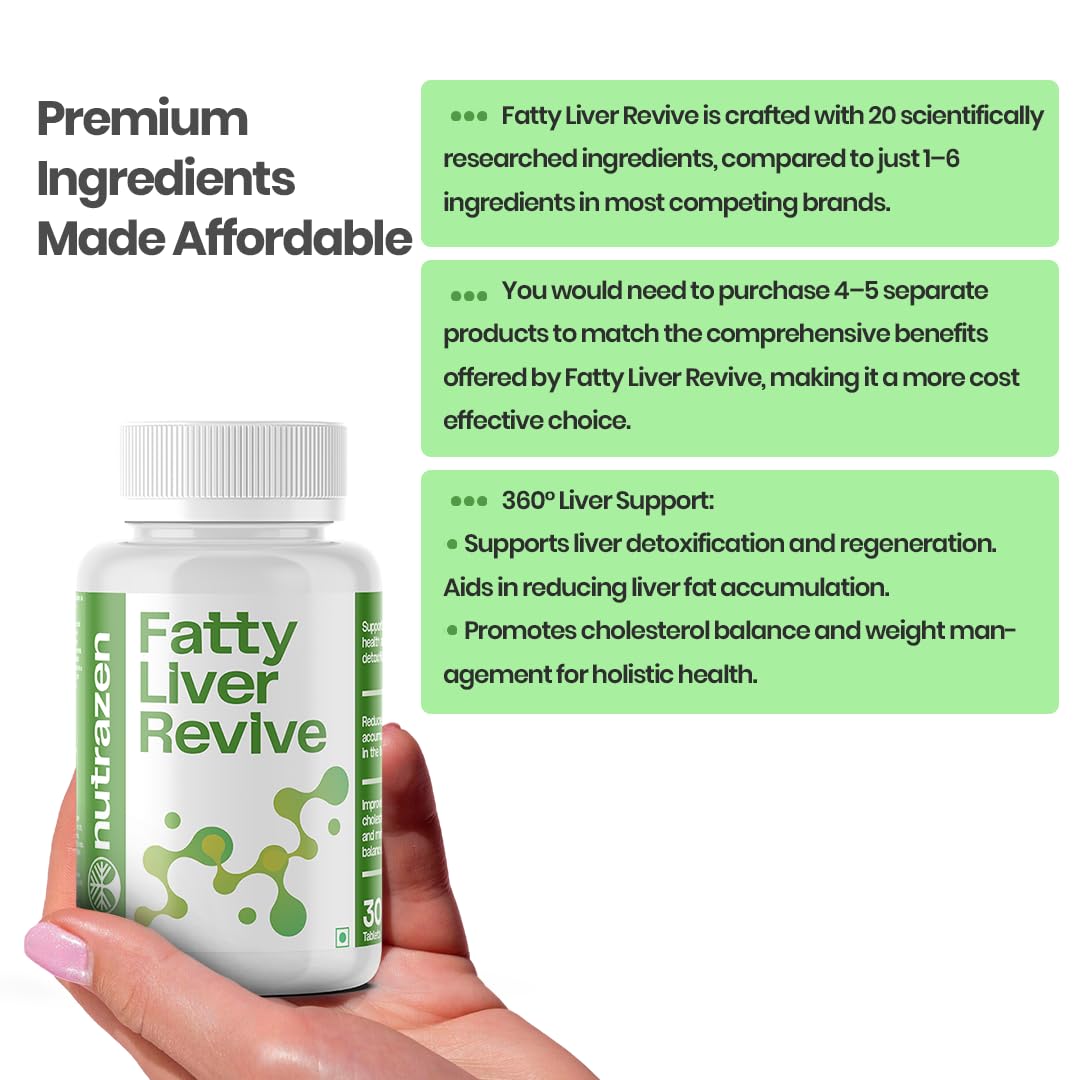Nutrazen Fatty Liver Revive Supplement - 30 Tablets | Milk Thistle, Berberine, Choline & Dandelion Root for Liver Health & Supports Detoxification | Fat Reduction, Metabolic Balance & Digestion