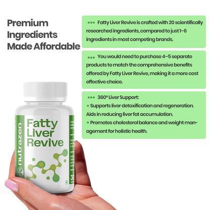 Nutrazen Fatty Liver Revive Supplement - 30 Tablets | Milk Thistle, Berberine, Choline & Dandelion Root for Liver Health & Supports Detoxification | Fat Reduction, Metabolic Balance & Digestion