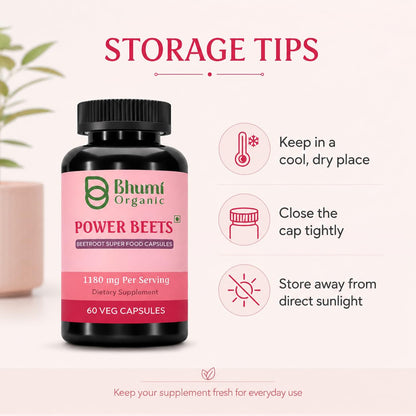 Bhumi Organic Power Beets Supplement 1180mg 60 Veg Capsules