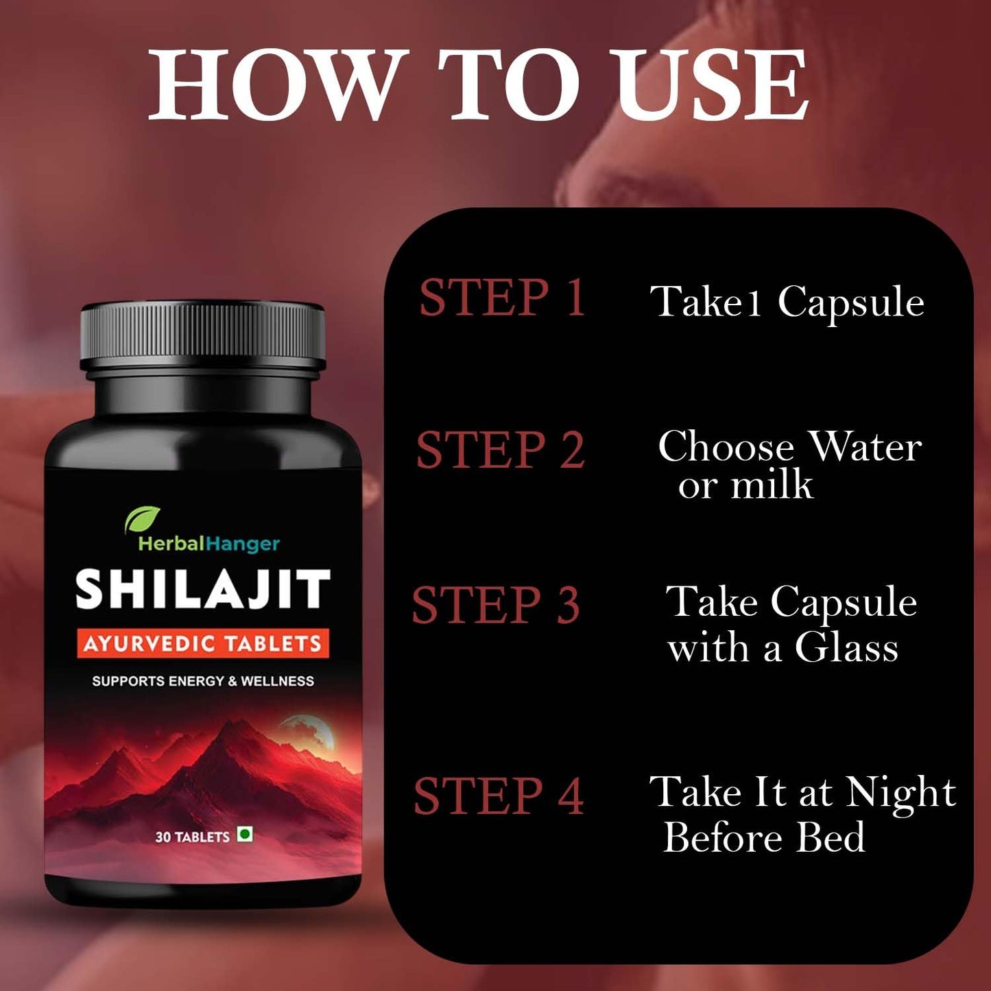 Herbal Hanger Shilajit Ayurvedic Tablets with Ashwagandha, Shatavari, Gokshura & Black Musli | 30 Tablets | 100% Ayurvedic for Strength, Stamina and Power | for Men