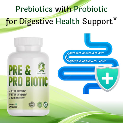 ROYAL SWAG Probiotic and Prebiotic Tablets- Pre + Probiotic for Women and Men Gut Health Support for Digestive Wellness- Vegan, Non-GMO, Gluten Free - 60 Caps (60 Day Servings)