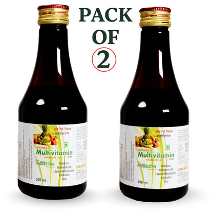 CHAHAK Multivitamin Syrup 200 ml (Pack of 2) | Multivitamin & Multimineral with L-Lysine, Methylcobalamin & Antioxidants | Mixed Fruit Flavour | Daily Nutritional Supplement for Adults