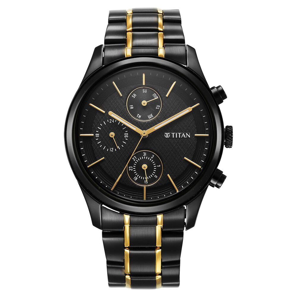 Titan Quartz Analog with Day and Date Black Dial Watch for Men-NS1805KM06/NT1805