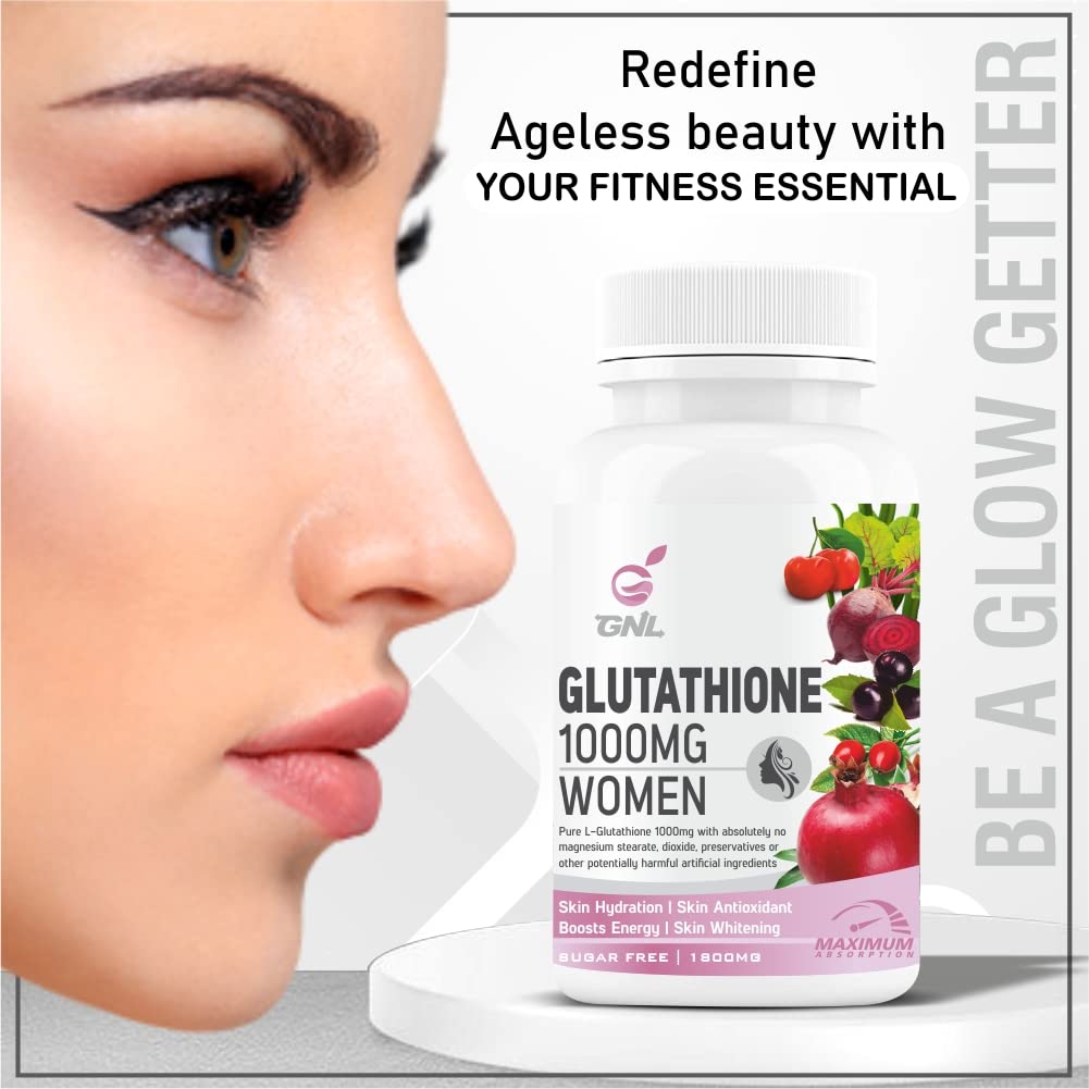 GNL Glutathione Tablets For Skin Whitening, L-Glutathione 1000mg Reduced, Vitamin E, Vit C, Biotin, Hyaluronic Acid & ALA, Collagen Supplements For Women-60 Glow Tablet (No Capsule Pack 1)