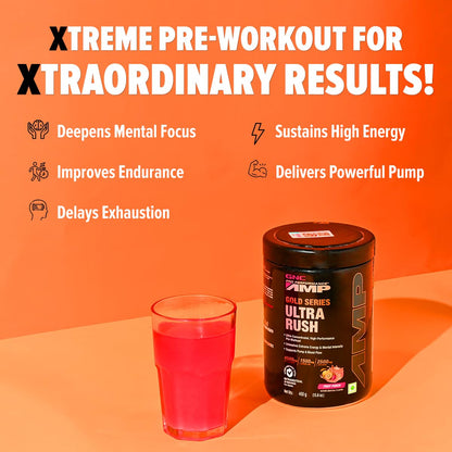 GNC AMP Gold Series Ultra Rush Pre-Workout | 450 gm | 30 Servings | Maximum Energy & Stamina | Deep Mental Focus | Powerful Muscle Pump | 4.5g Beta-Alanine | 1.5g L-Citrulline | 2.5g L-Arginine | Fruit Punch