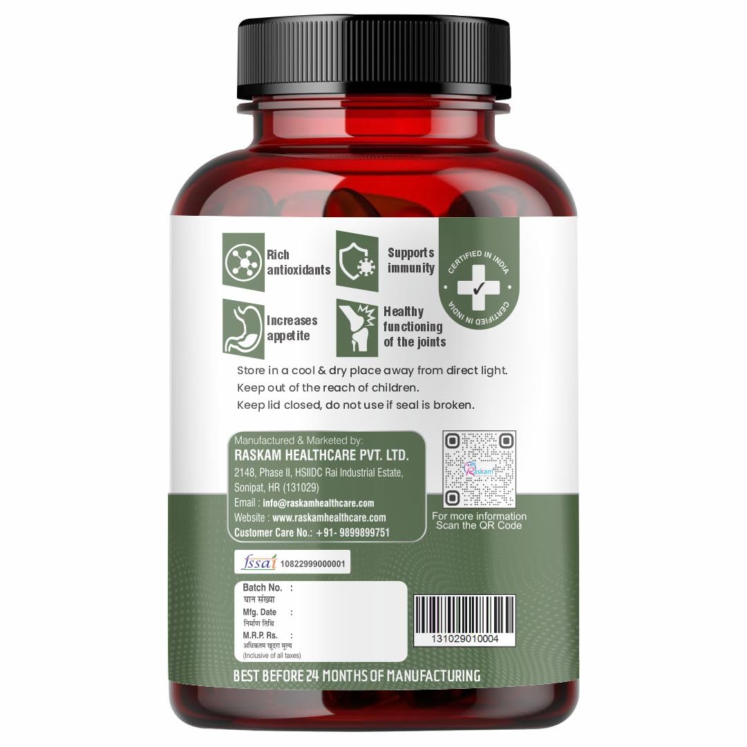 Raskam Moringa Capsules Organic (100 Capsules) 1000mg Green Superfood Moringa Oleifera Leaf Powder Capsules - Immunity & Metabolism Booster Nutritional Rich Supplement