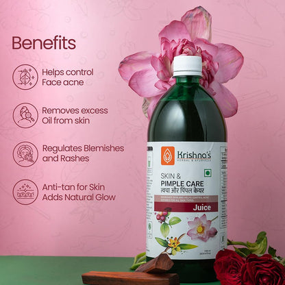 KRISHNA'S HERBAL & AYURVEDA Skin & Pimple Care Juice - 1000 Ml | Ayurvedic Skin Care Expert With Manjisth, Rose, Sankhpushpi & 13 Other Herbs | Helps In Reducing Acne, Pimples & Dark Spot