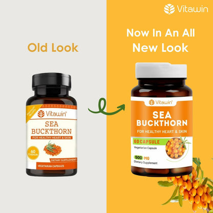 VitaWin Sea Buckthorn Capsules for Daily Wellness & Skin Nutrition – 500mg, 60 Veg Capsules