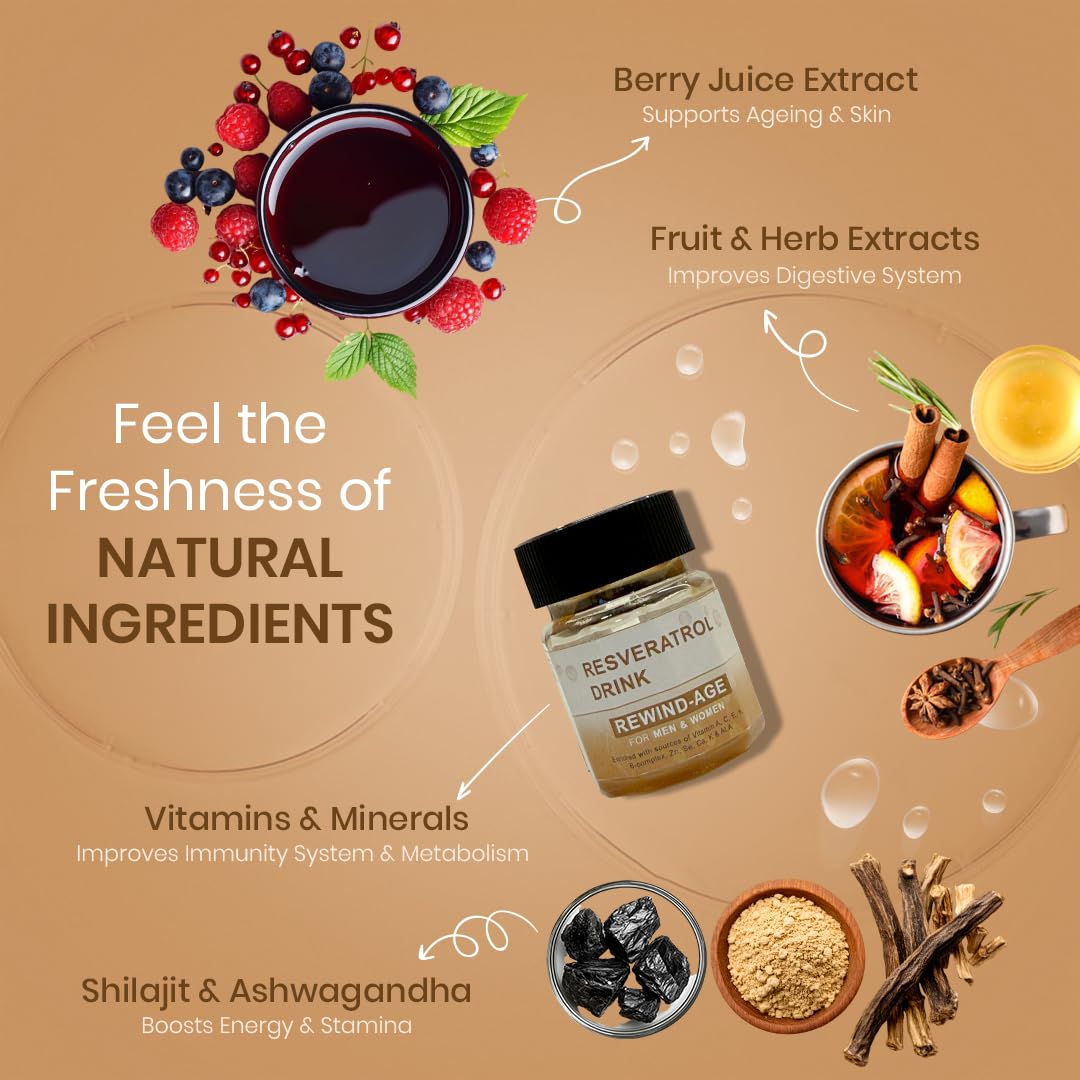 CUREFOREVER Resveratrol Drink - 20 Bottle (30ml each) | Shilajit, Natural Vitamin C, Ashwagandha & Cranberry | Tested Powerful Antioxidant with green tea extract, Anti Aging & Detoxification with aloe vera juice | For Men & Women