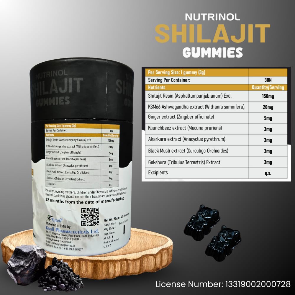 Knoll Healthcare Nutrinol Shilajit Gummies | Tamarind Flavour | No Added Sugar | 30 Gummies | Supports Energy, Strength & Daily Wellness