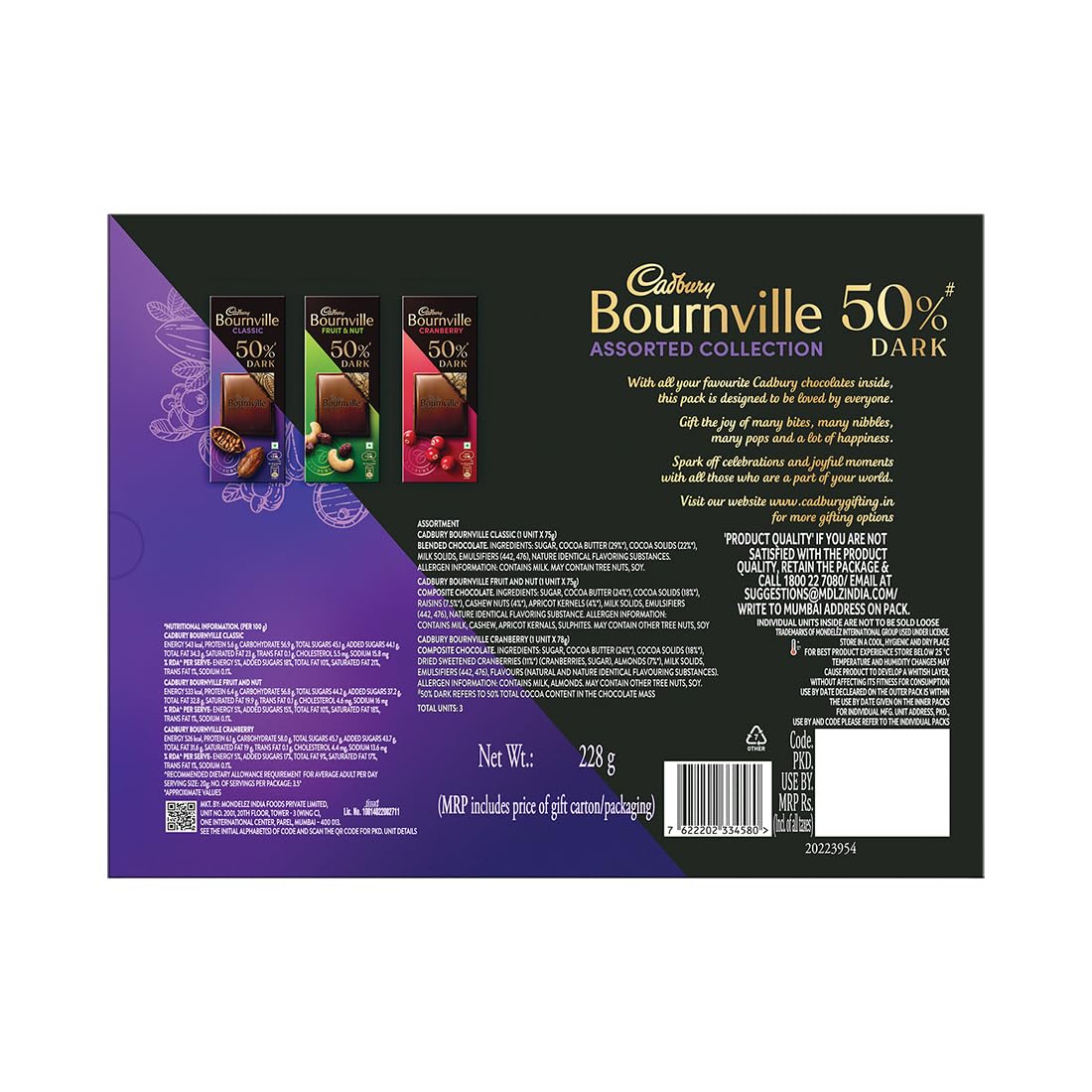 Cadbury Bournville 50% Dark Chocolate Assorted Collection Gift Pack, 228 g